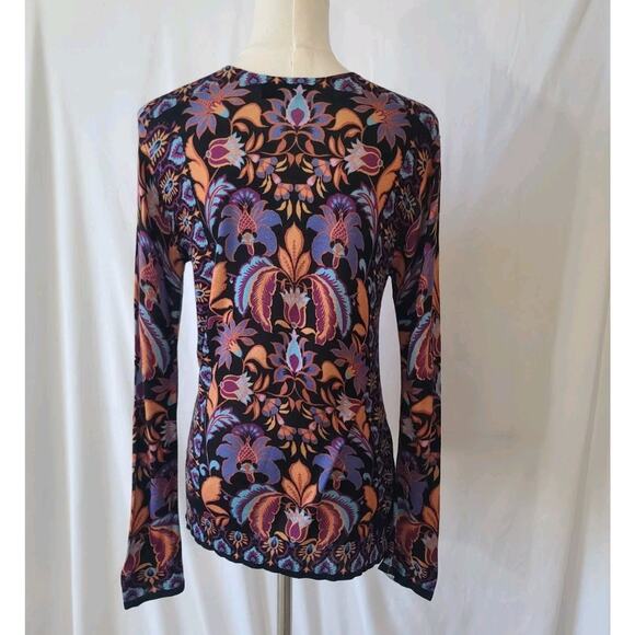 Hale Bob Designer Women's Black Floral V-Neck Monroe Sweater Top XS Super Soft! - Picture 7 of 8